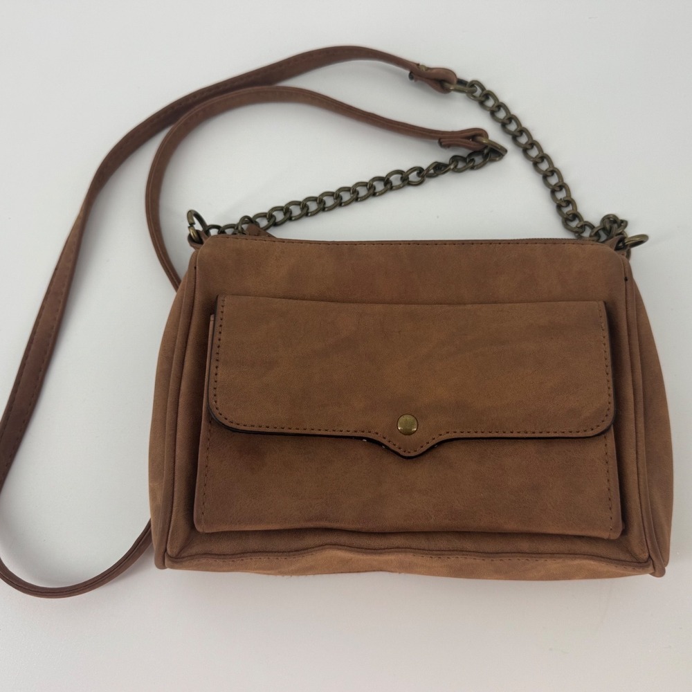 Unbranded Faux Leather Womens Crossbody Bag Small Brown Studded Polka Dot Lining